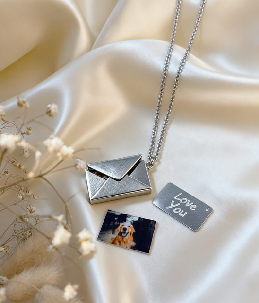 Dearest Envelope Custom Photo Necklace | A Hidden Love Story in Jewelry - Silver