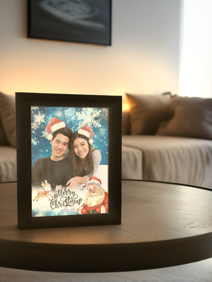 Christmas Gift Couple Christmas Hats Photo Light Frame
