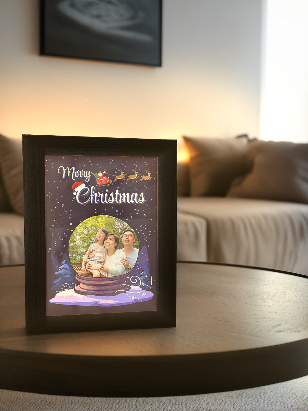 Christmas Gift Blue Theme Snowball Surprise Photo Light Frame