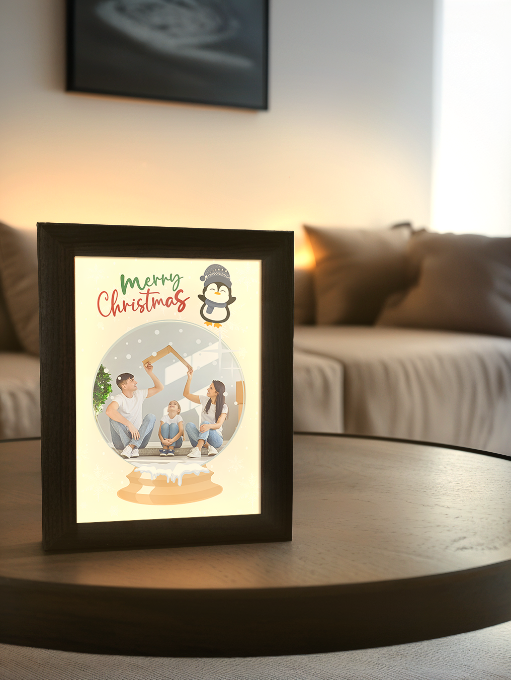 Christmas Gift Yellow Theme Snowball Surprise Photo Light Frame