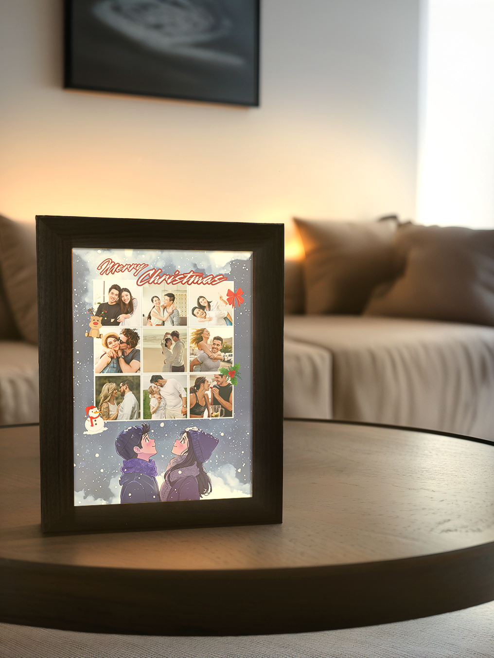 Christmas Gift Romantic Snowy Couple Photo Light Frame
