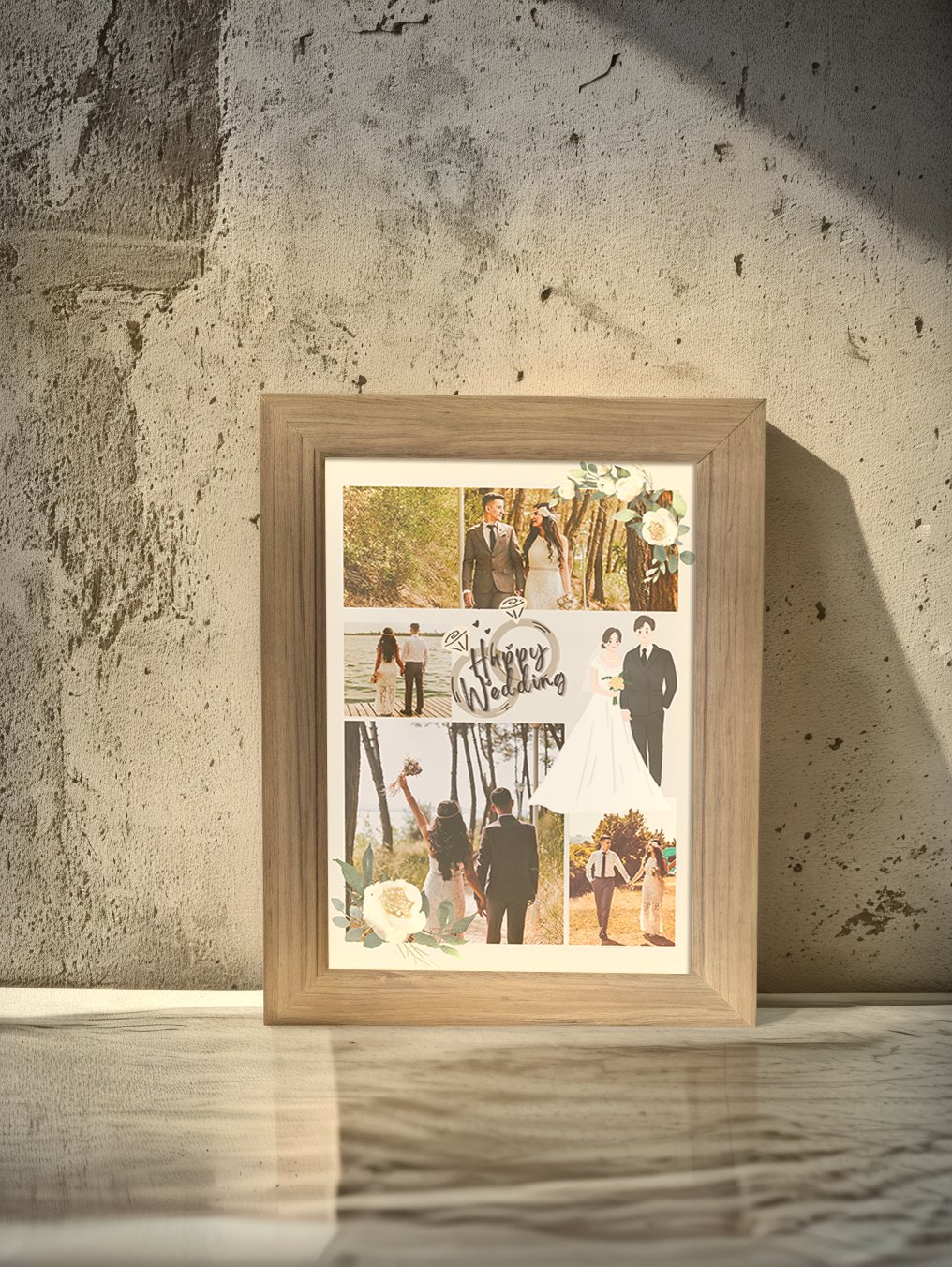 Happy Wedding Couple Photo Light Frame - Custom Ambience Light Frame