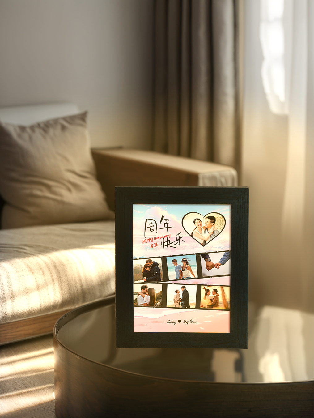 Love Heart Anniversary Photo Light Frame - Custom Ambience Light Frame