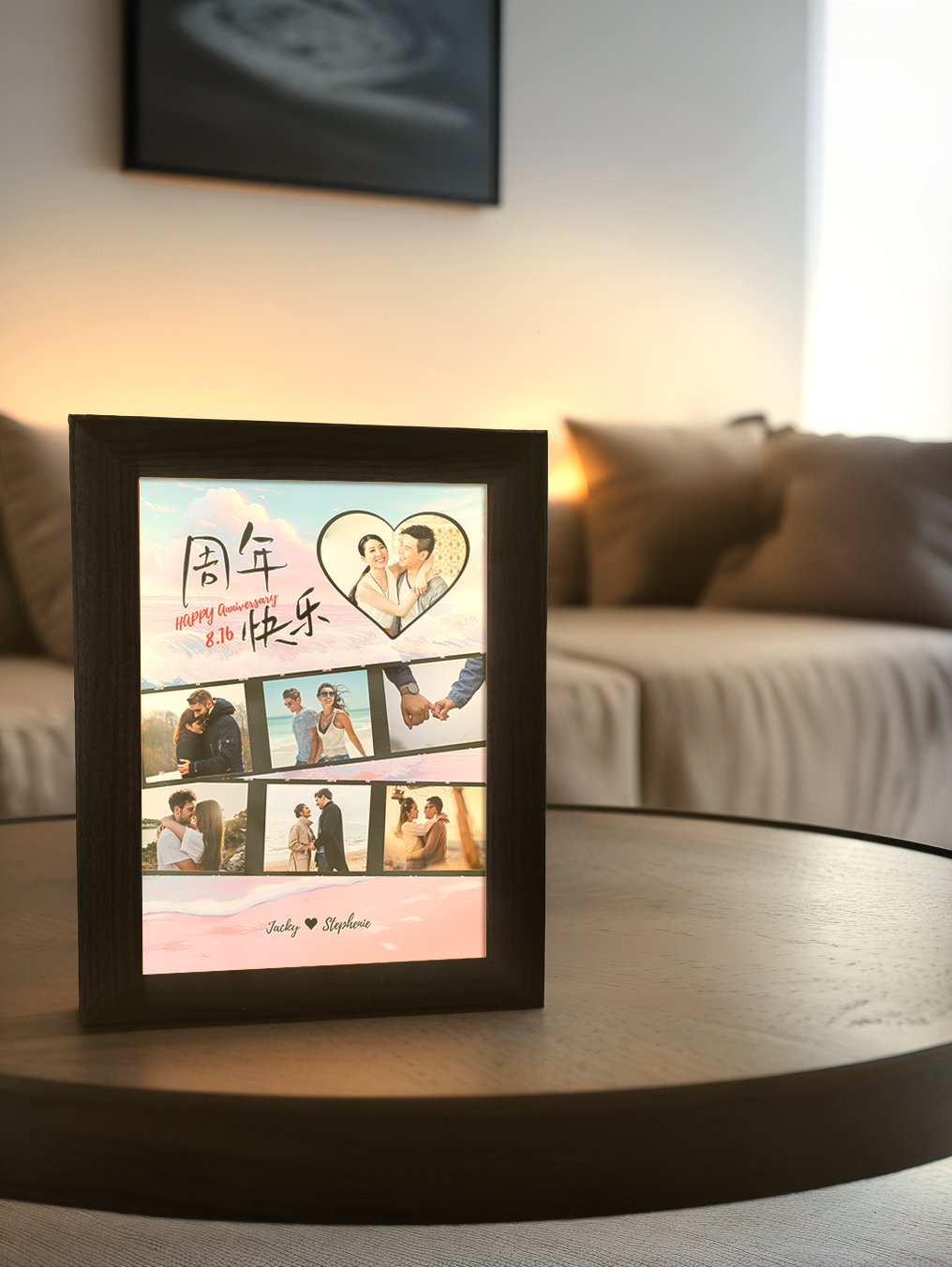 Love Heart Anniversary Photo Light Frame - Custom Ambience Light Frame