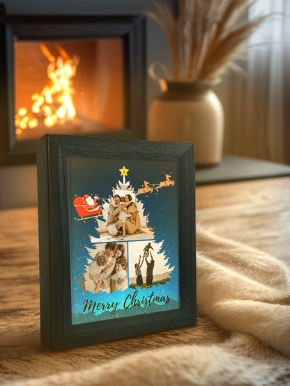 Christmas Gift Blue Theme Warmth Christmas Tree Photo Light Frame
