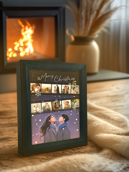 Christmas Gift Romantic Snow Couple Photo Light Frame