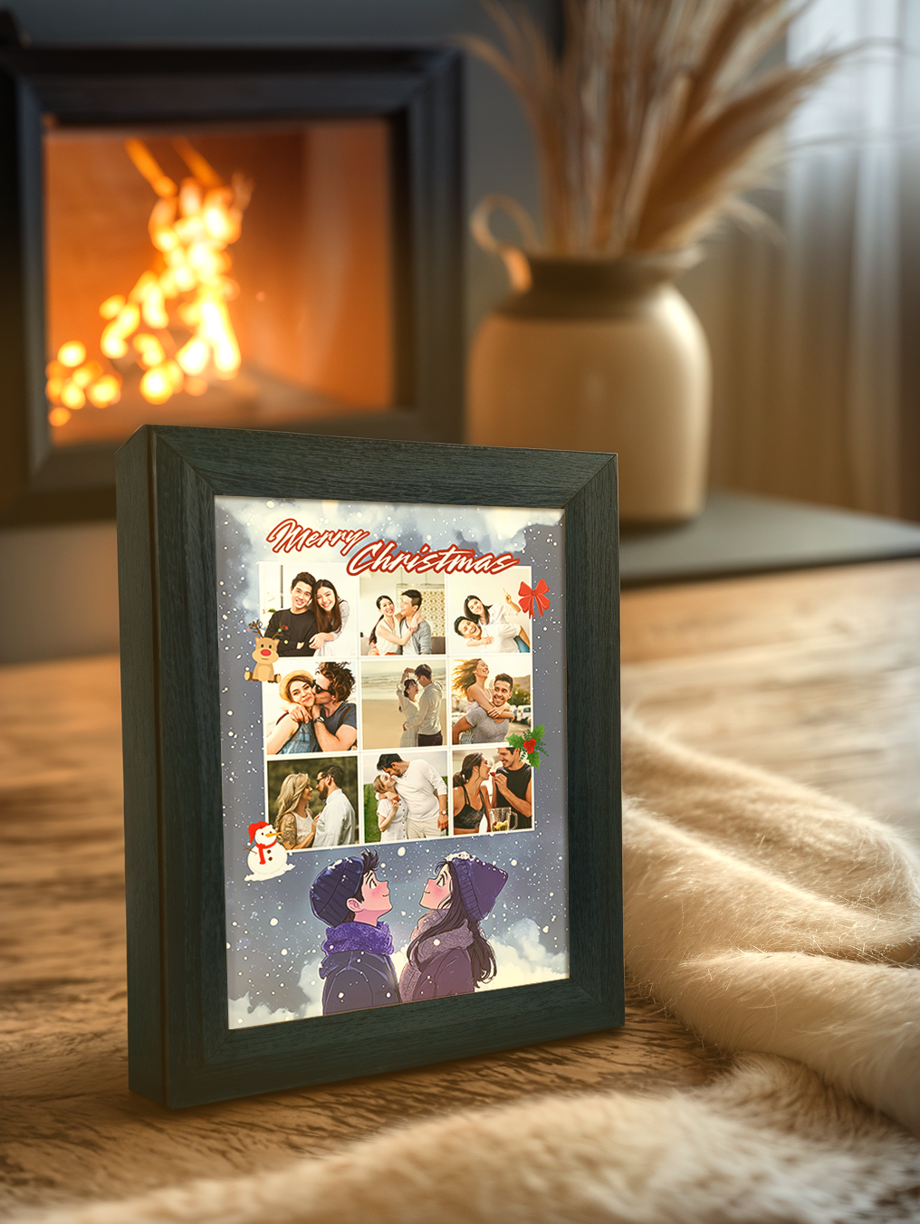 Christmas Gift Romantic Snowy Couple Photo Light Frame