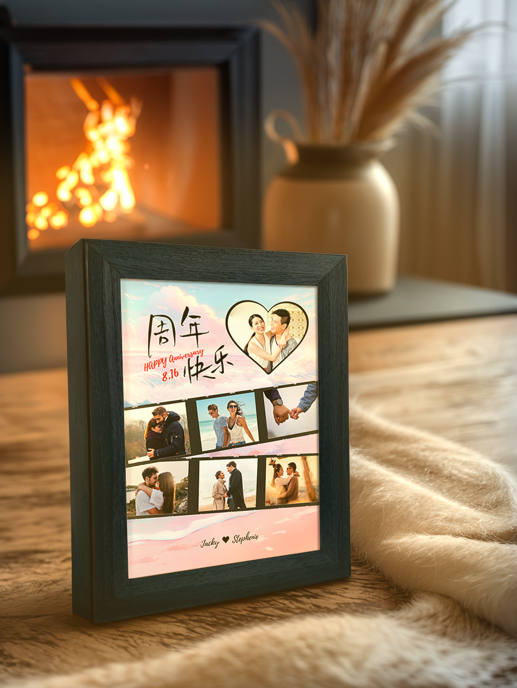 Love Heart Anniversary Photo Light Frame - Custom Ambience Light Frame